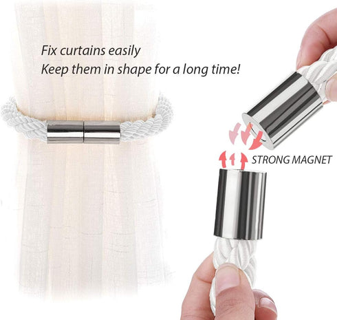 NICEEC 2 Pack Strong Magnetic Curtain Tiebacks, Decorative Weave Rope Curtain Holdbacks for Home & Office Windows