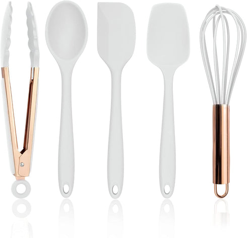 COOK WITH COLOR Silicone Cooking Utensils, 5 Pc Kitchen Utensil Set, Easy to Clean Silicone Kitchen Gadgets - White and