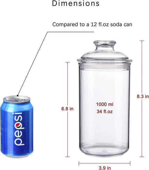 34oz Acrylic Storage Jar with Airtight Lid, Ideal Canister Container for Sugar, Tea, Spices & Bath Salt