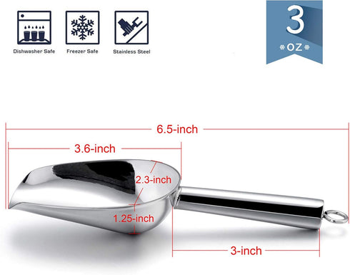 E-far Mini Ice Scoop Set of 2, 3 Ounce Stainless Steel Scoops for Ice Cube, Candy, Flour, Sugar, Rust Proof