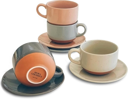 Mora Ceramics 8oz Cappuccino Mug Set of 4 - Ceramic Coffee Cups