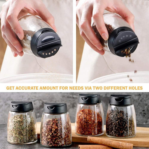 Celiseaya (8PCS Glass Spice Jars, Double Lids Seasoning Shakers Glass Bottles Spice Shakers Sifter Barbecue Salt