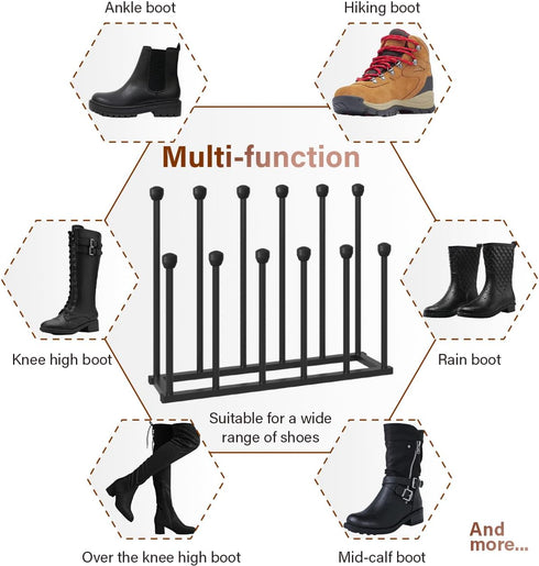 Tigerden 22.5 Inches 6 Closet, Free Standing Shoe Racks, Tall Black Metal Boot Rack Organizer for Pairs, Knee-High Boot