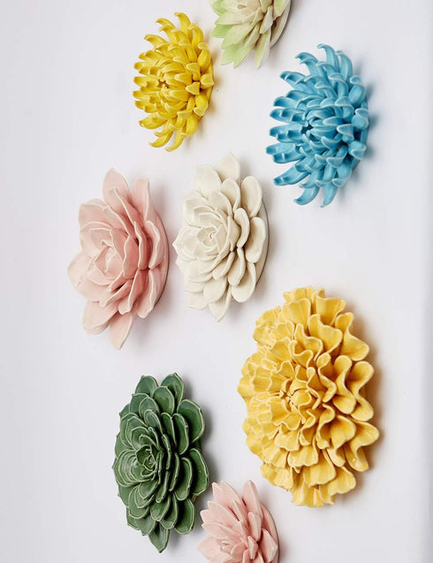 SEINHIJO Ceramic Flower Wall Decor - 3D Wall Art Sculpture, Modern Arts Gifts, Yellow 5.1 inch