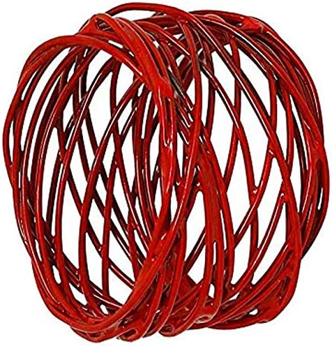 Handmade Round Red Mesh Napkin Rings - Set of 6 Holders for Dining Table Parties, Dia: 2 Inch