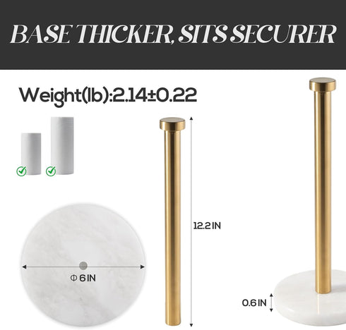 Countertop, 6" Koville African Genuine Marble Paper Towel Holder Stone Base Gold Rod Paper Towel Holder Stand