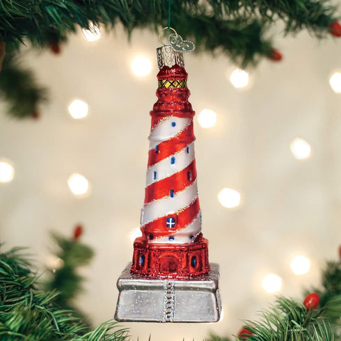 Old World Christmas Collection Glass Blown Ornaments for Christmas Tree, White Shoal Lighthouse