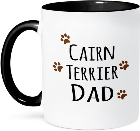 3dRose Cairn Terrier Dog Dad Mug, 11 oz, Black with Brown Muddy Paw Prints