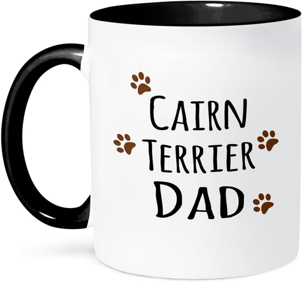3dRose Cairn Terrier Dog Dad Mug, 11 oz, Black with Brown Muddy Paw Prints
