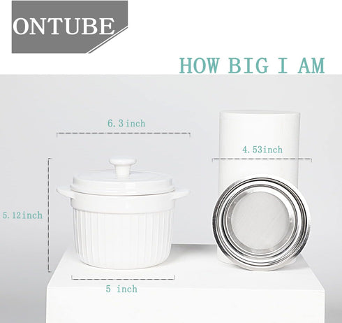 17oz, ONTUBE Ceramic Bacon Grease Container Keeper with Strainer, Frying Oil Storage Can White