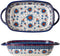 Blue and Orange Flower Vintage Style Ceramic Bakeware, Casserole Dish with Handles for Oven Cooking, 1 PCS, 22 OZ