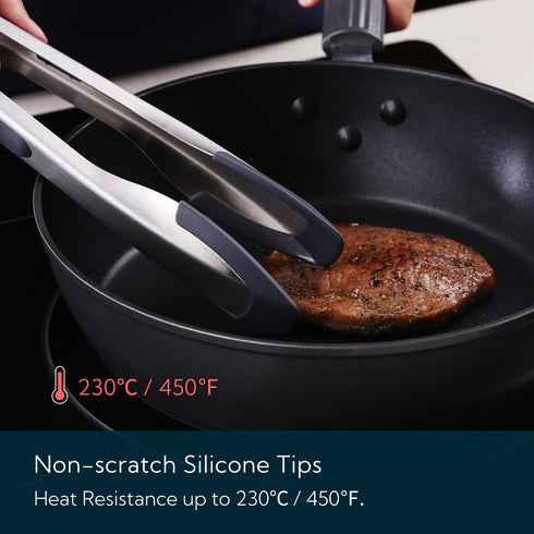 KITCHENDAO 12 Inch Tongs for Cooking with Silicone Tips, One-Handed Convenience, Soft-Touch Handle for Non-Stick