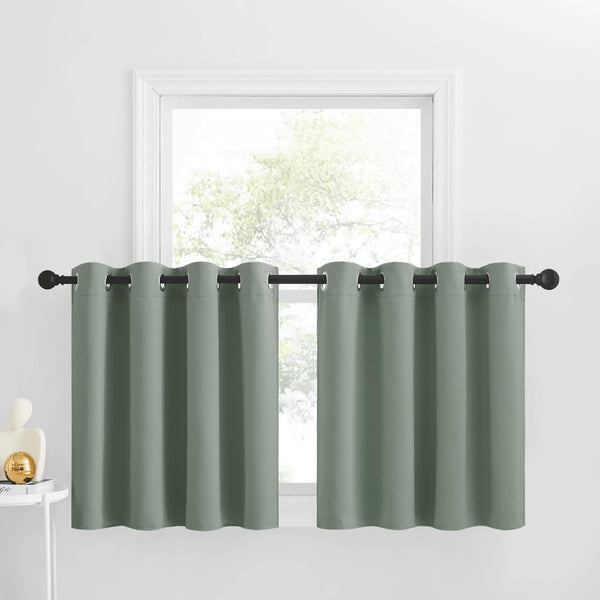 NICETOWN Blackout Tiers Valance Curtain, 2 Panels 52" x 30", Thermal Insulated Grommet, Greyish Green for Kitchen/Office