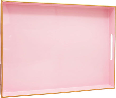 MaAixHom 15.8" x 11.8" Pink Decorative Serving Tray with Gold Trim and Handles,
