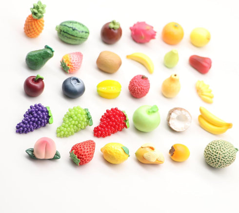 30 Fruits Mini Resin Figures PCS Pineapple Lemon Strawberry Peach Resin Little Small Figures Garden Play Kitchen Game