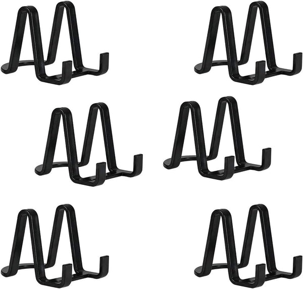 Plate Stands for Display, 3 Inch Plastic Easel Stand for Pictures, Decorative Plates, and Tabletop Art (Black)