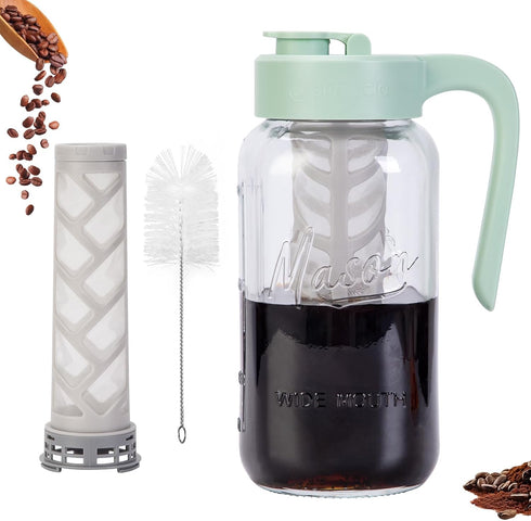 Cold Brew Coffee Maker Glass, Airtight & Leakproof Mason Jar Pitcher with