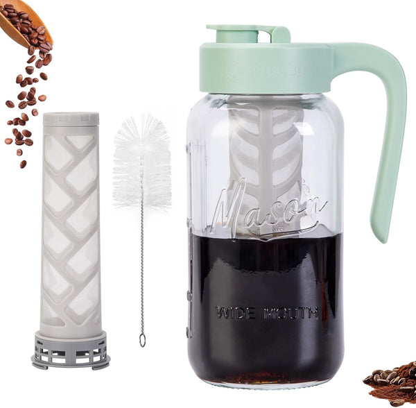 Cold Brew Coffee Maker Glass, Airtight & Leakproof Mason Jar Pitcher with