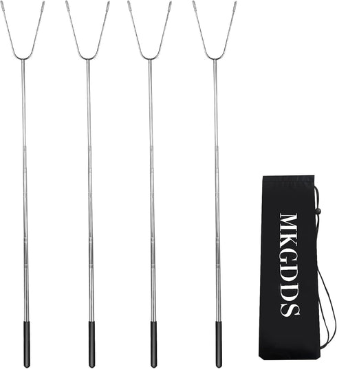 49” Large Fork Head Hot Dog Sticks for Campfires, Extra Long Telescoping Marshmallow Roasting Sticks, 4 Pack