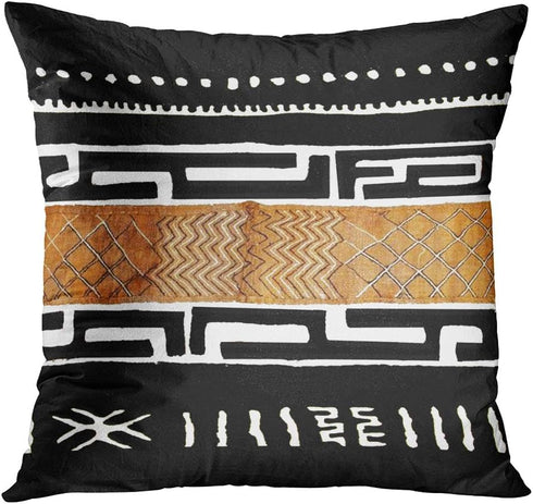 Set of 4 Throw Pillow Covers 20x20 Inch, African Tribal Mud Cloth Inspired Geometric Home Decor Pillowcase