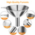Metal Stainless Steel Funnel Set of 3, Large Medium Small Food Grade Mini Funnels for Kitchen Use with 2 Brushes YLYL