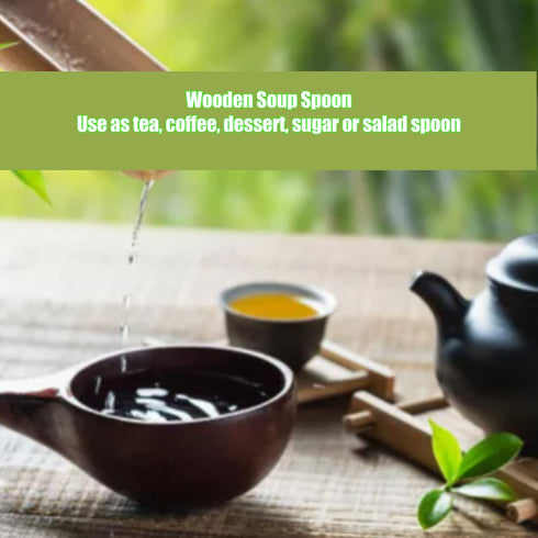 Japanese Wooden Spoon, Large Round Curved Handle Cooking Soup Spoon for Kitchen Cookware (Type 1)