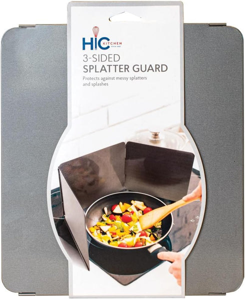 HIC Kitchen 3-Sided Splatter Guard, Non-Stick Carbon Steel, Heat Safe, Folds Flat for Storage