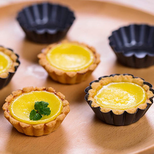 12 Packs Egg Tart Mold Size 2.6 x 0.9inch, Cupcake Cake Muffin Mold Tin Pan Baking Tool, Carbon Steel
