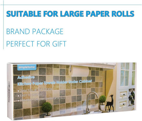 SUS304 simpletome Kitchen Paper Towels Holder Under Cabinet Adhesive or Drilling Installation Brushed Stainless Steel