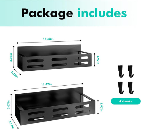 SETBAOO 2 Pack Magnetic Spice Rack for Refrigerator, Black Magnetic Shelf and Fridge Kitchen Cabinet Organizers Storage
