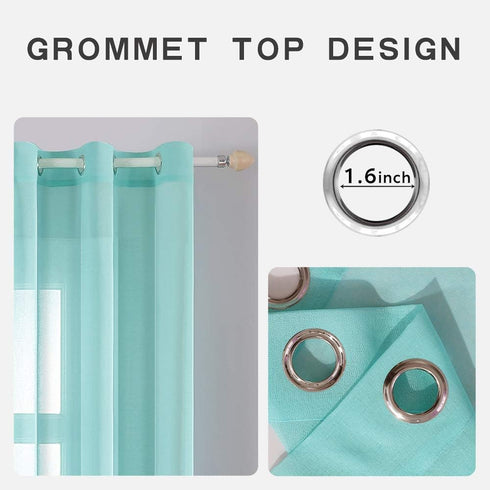 MIULEE 2 Turquoise Semi Sheer Window Curtains, Aqua Blue Linen Textured Grommet Top Drapes for Bedroom Living Room