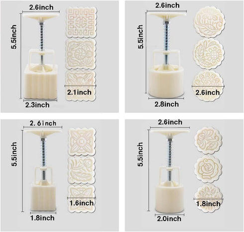 Mooncake Mold Press with 12 Flower Patterns, DIY Hand Press Pastry Tool for Mid Autumn Festival (50g+100g)