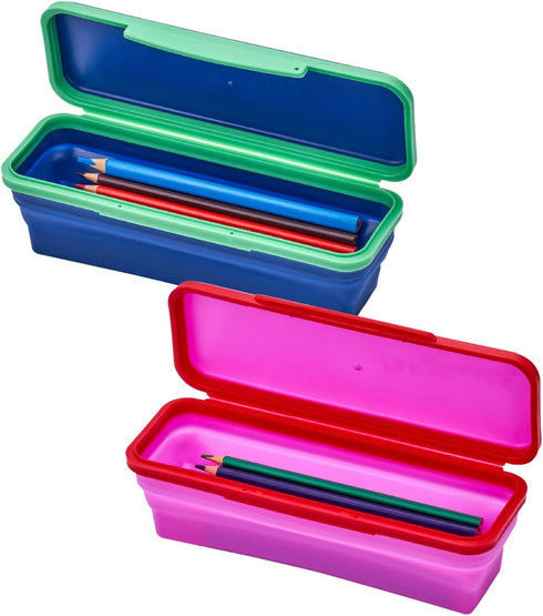 It's Academic Flexi Storage Box with Lid, Compact Collapsible Pencil Case for Craft and School Supplies, Pink and Blue,