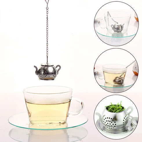 4Pcs Stainless Steel Tea Balls for Loose Leaf - Tea Infusers with Chain Hook and Saucer (Silver)