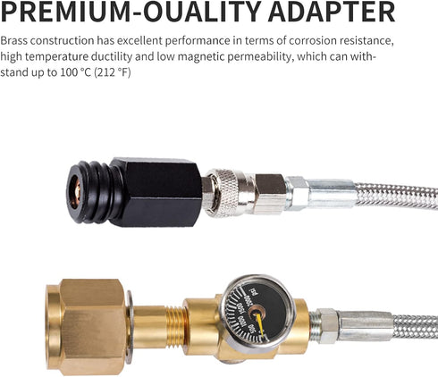 CO2 Tank CO2 Cylinder Direct Adapter with 60in Stainless Steel Hose, Pressure Gauge & Exhaust Valve for Soda Maker