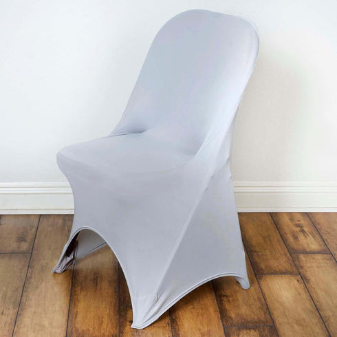 Silver Spandex Stretch Folding Chair Cover - Premium Fitted Design