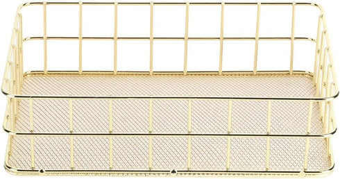 Wire Mesh Basket, Golden Desktop Metal Storage Tray for Home Cosmetic Stationery (9.6 x 6.5 x 2.6in)