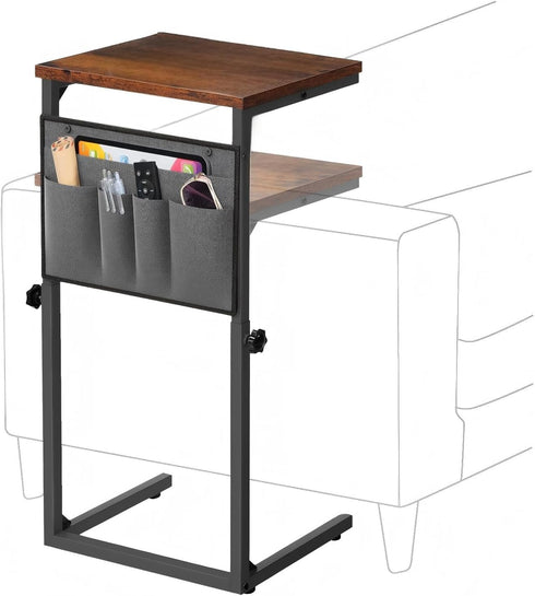 BF77SF01 HOOBRO C Shaped End Table, Adjustable Height Side Table for Sofa, Couch Side Table for Small Spaces, Slide