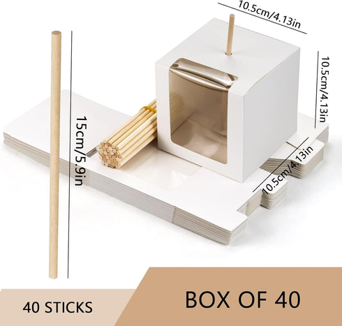 40 Pack 4" 4" 4" Packaging BadenBach Candy Apple Boxes with Hole and Sticks, x x Kraft Caramel Apple Box with Clear