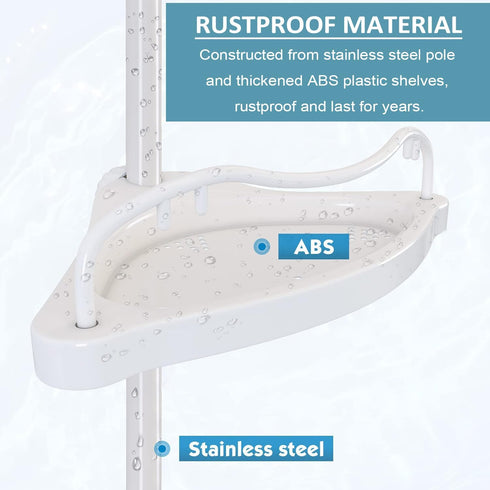 Corner Shower Caddy Tension Pole, Rustproof Organizer with 4 Adjustable Shelves for Inside Shower, 40"-120" White
