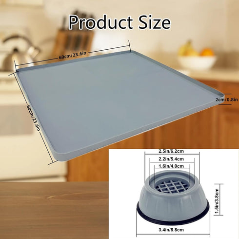 Mini Fridge Mat with Raised Edges, 24" x 24" x 0.8", Drip Tray with 4 Base Stand Pads, Black Mini Fridge Accessories
