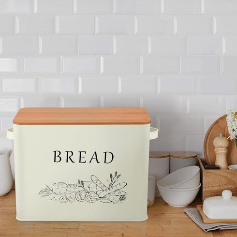 13.1 7.2 9.7 Countertop, TeamFar Bread Box with Wooden Lid, x x Bread Container Storage Holder for Family Farmhouse
