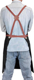 Professional Black Denim Apron with Pockets, Cooking Chef Kitchen Grill BBQ Hairstylist Apron with Leather Straps
