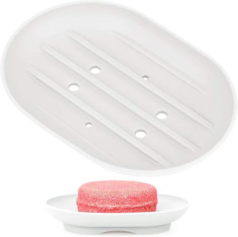 Anwenk Oval Shape Soap Dish, Bathroom Soap Holder with Drain Holes, Flexible Silicone White, 1 Pack