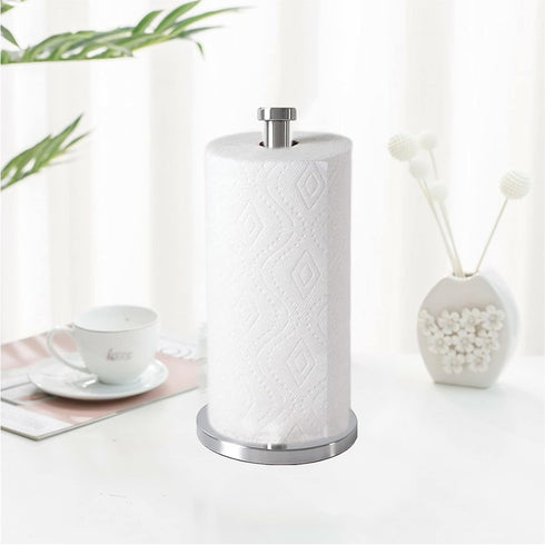 Stainless Steel Paper Towel Holder, Silver Countertop for Kitchen Bathroom, Standing Holder with Weighted Base for