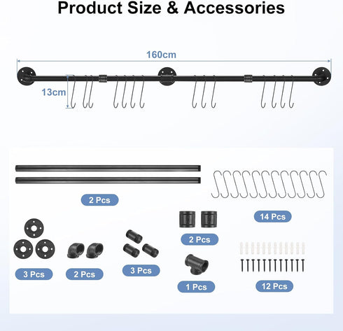 uxcell Wall Mounted Towel Rack, Industrial Pipe Towel Bar, Rustic Iron Bathroom Hardware, 63 Inch