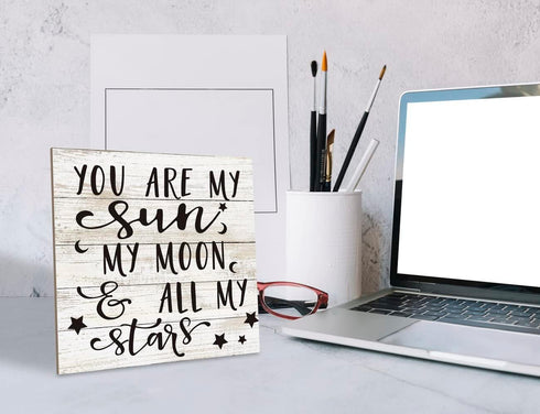 SUSZDOU 6.2 6.2inch, Family Sign, You Are My Sun, My Moon, & All My Stars, Wood Plaque Table Art Sign * Placed Wooden