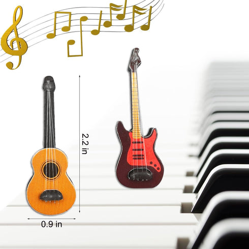 2PCS 1:12 Suartus Mini Musical Instrument Guitar Wooden Bass Guitar Model Display Ornaments for Mini Music Room