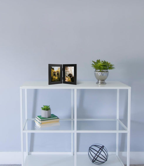 Frametory 4x6 Double Picture Frame, Hinged Collage for Desktop, White, 1 Pack