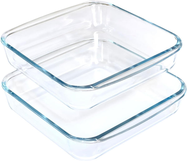 Set of 2 Basics Square Tempered Glass Baking Dishes, 1.6-Qt